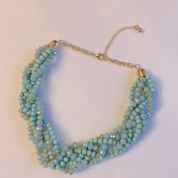 Gold multi Turquoise color ombré blue chunky braided twisted chain necklace - Picture 5 of 8